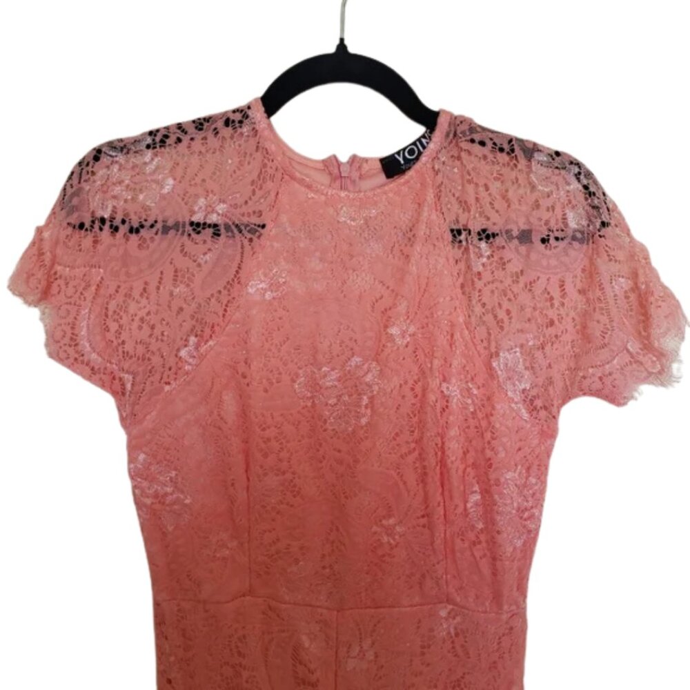 Women's Midi Pink Lace Dress - Picture 2 of 7